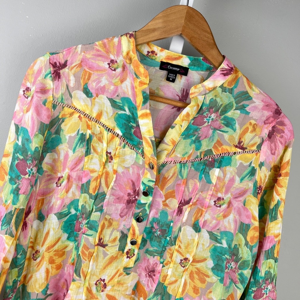 Cocomo Popover Top‎ Shirt Womens M Pastel Floral Boho Cottagecore Y2K Blouse